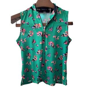 DKNY Golf M Women's Top Performance Floral 1/4 Zip Stretch‎ Sleeveless Fairway
